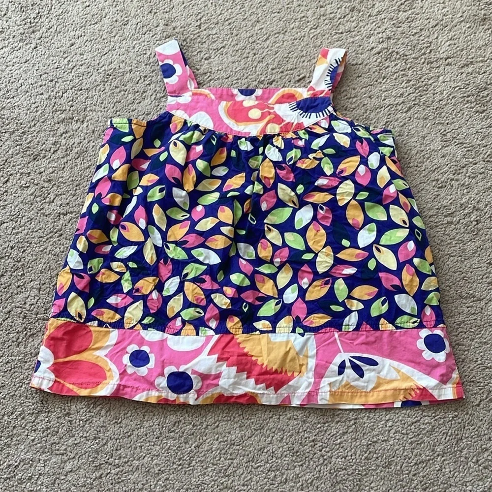Hanna Andersson Cotton Little Girls Dress Size 6/7 Boho Colorful Floral Jumper